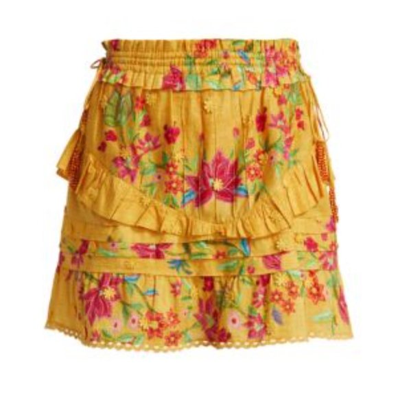 Farm Rio NWT Women's Yellow Allover Floral FLOWER DREAM Mini Skirt, Size Medium - Picture 2 of 8